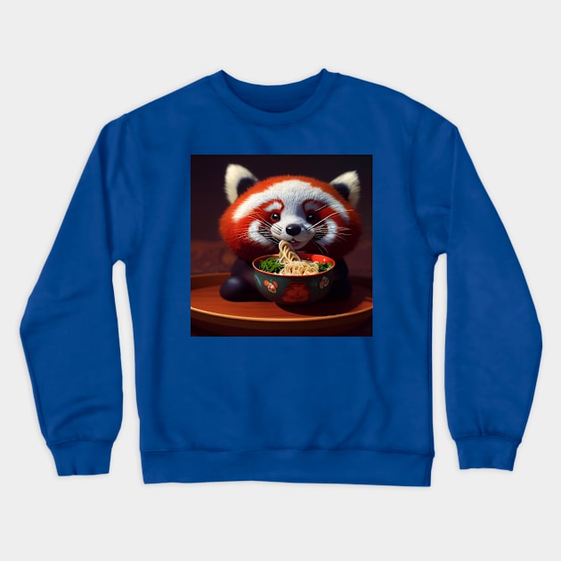 Kawaii Red Panda Eating Ramen Crewneck Sweatshirt by Grassroots Green